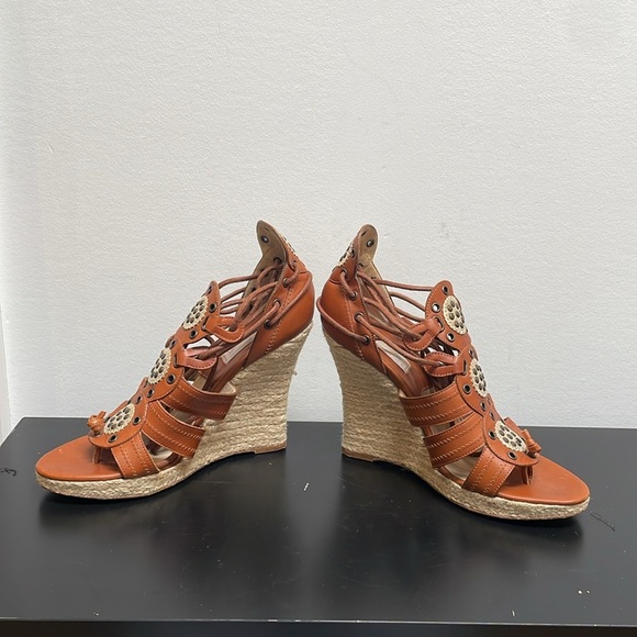 Michael Kors Gladiator Wedge Heel Leather Sandal Platform Lace Up Boho Brown 7 - Picture 4 of 12